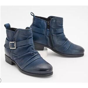 MIZ MOOZ Suzy Slouchy Ruched Ankle Booties Buckle Zip Blue Sapphire 38 Sz 7.5-8